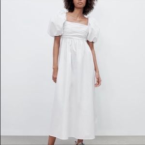 ZARA Puff Sleeve Poplin Dress S